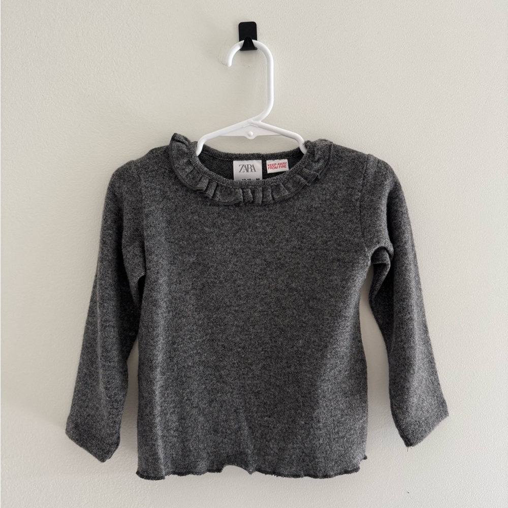 Zara Charcoal Knit Ruffle Collar Top